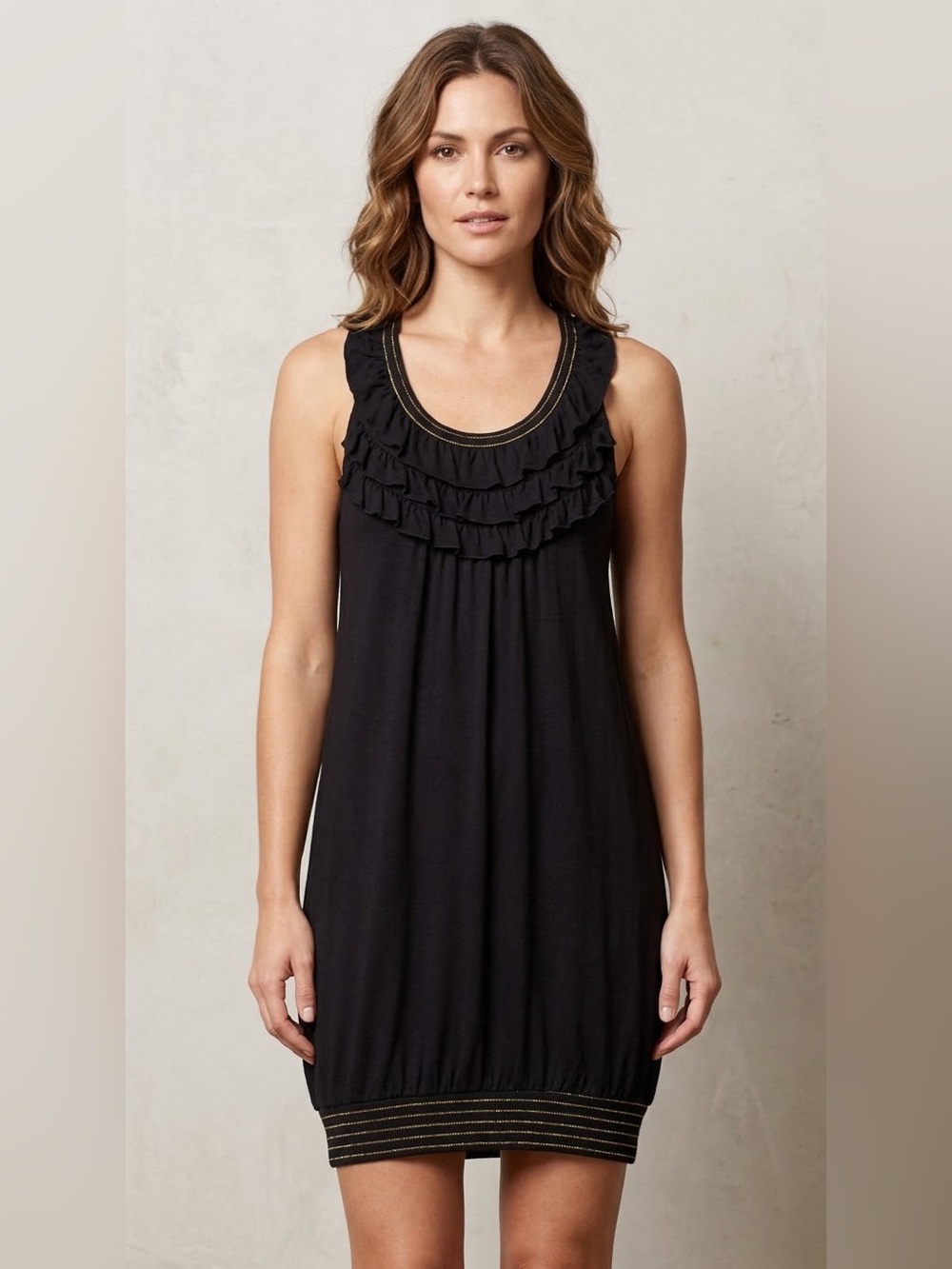 Design History Black Ruffle Scoop Tank